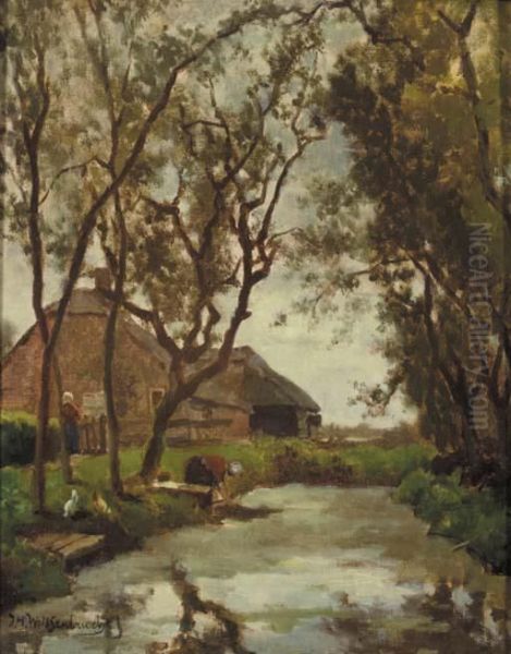 Washerwomen By A Brook Near A Farmstead - view 1