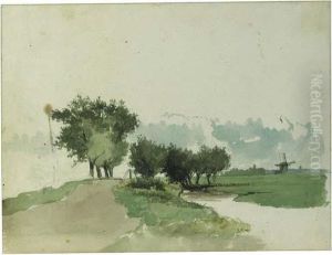 Pollard Willows Along A Ditch, A Windmill Beyond (recto); A Studyof Trees (verso)