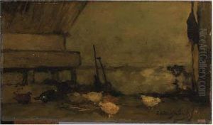 Chickens In A Barn by Jan Hendrik Weissenbruch
