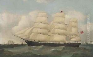 A three-master passing Dover by Frederick Tudgay