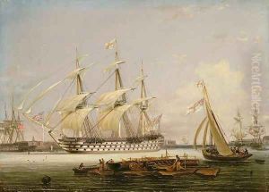 A Three-Decker Entering Portsmouth Harbour, 1836 by Lieutenant Robert Strickland Thomas