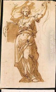 A draped Figure holding a Book and a Scroll