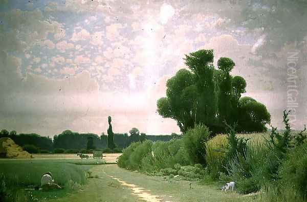 Landscape with a man resting by a path - view 1