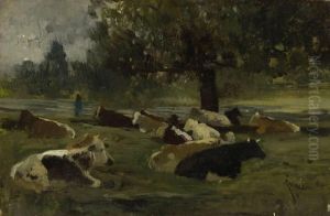 Ruhende Rinder Im Baumschatten. by Joseph Wenglein