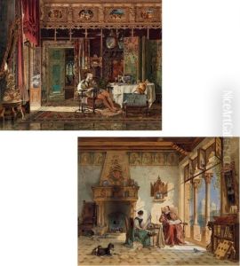 A Troubadour Brooding In An Elaborate Interior; And A Priest And A
Woman Spinning Yarn In A Venetian Interior by Carl Friedrich H. Werner