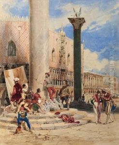 Figures Before The Doge""s Palace by Carl Friedrich H. Werner