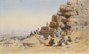 Des Orientaux Devant Une Pyramide, Un Village Et Un Paysage Demontagne A L'arriere-plan by Carl Friedrich H. Werner