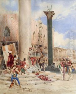 Au Pied De La Colonne Saint-marc A Venise by Carl Friedrich H. Werner