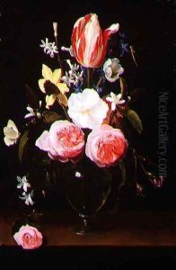 Still life with flowers in a glass vase by Jan Philip van Thielen