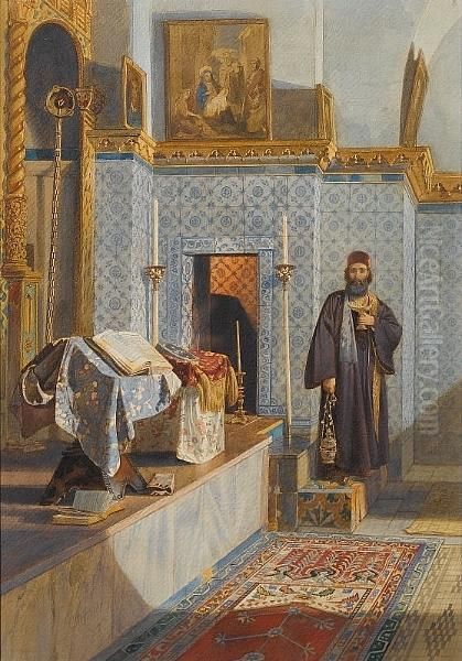 An Oriental Orthodox Priest; A Pair Of Chapel Interiors, A Set Of Three - view 1
