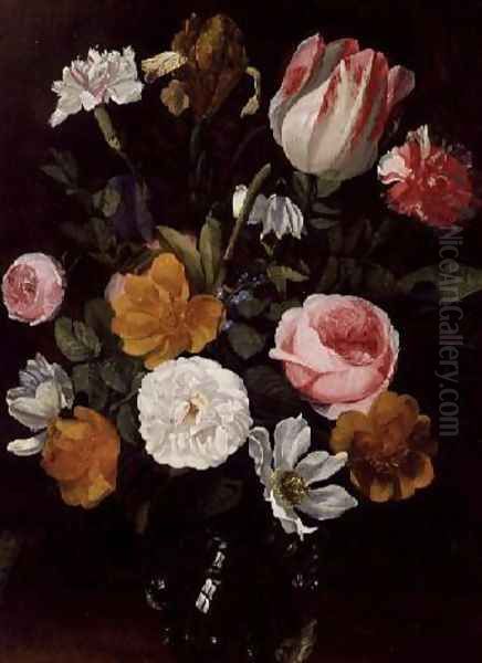 Still Life of Flowers in a Glass Vase by Jan Philip van Thielen