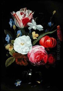 Still Life with Flowers in a Glass Vase 3 by Jan Philip van Thielen