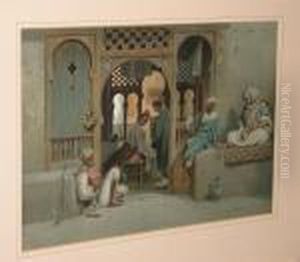 Barbershop In Achmim From The Nile Sketches, 1870, Chromolithograph