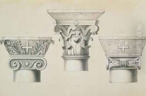 Byzantine capitals from columns in the nave of the church of St. Demetrius in Thessalonica, pub. by Day & Son by Texier, Charles Felix Marie
