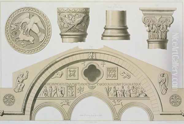 Details of a sculptured arch and columns from St. Sophias, Trebizond, pub. by Day and Son - view 1