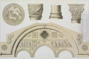 Details of a sculptured arch and columns from St. Sophias, Trebizond, pub. by Day and Son