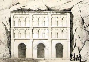 View of the grotto at Urgub demonstrating that the horseshoe arch is of Byzantine rather than Muslim origin, pub. by Day & Son by Texier, Charles Felix Marie