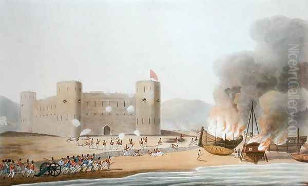 The Attack on the Fort of Luft, November 27th 1809, from Sixteen Views of Places in the Persian Gulph, taken in the Years 1809-10 illustrative of the Proceedings of the Forces employd on the expedition sent from Bombay, engraved by I. Clark, published - view 1