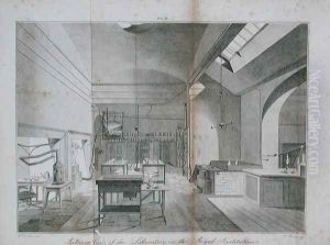 Interior of the Royal Institutions basement laboratory, from Manual of Chemistry, by W.T. Brande, engraved by James Basire, 1819 by William Tite