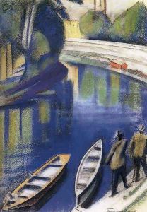 Riverbank with Red Boat-house 1931 by Dezso Tipary