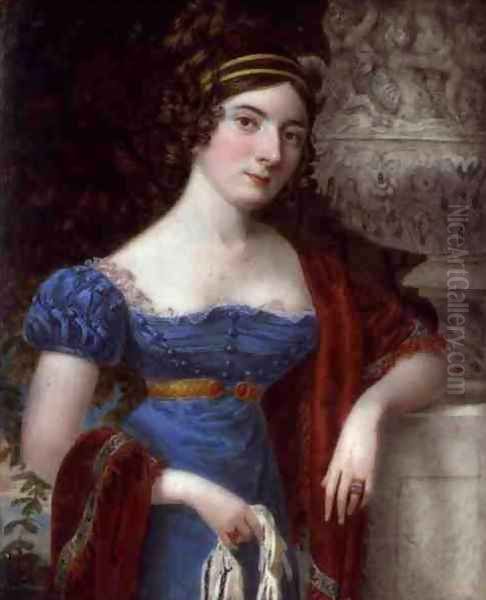 Lady in a Lace Bordered Blue Dress - view 1