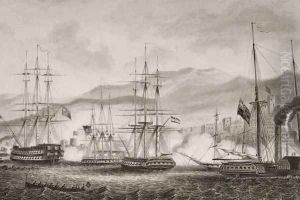 Attack on Sidon by Commodore Charles Napier, September 1840, illustration from 'Englands Battles by Sea and Land by Lieut. Col. Williams by G.W. Terry