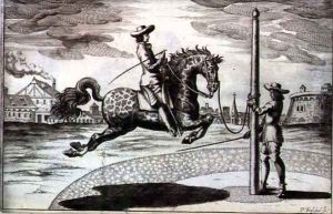 A Horse en Capriole from New Treatise for Breeding Horses written by Winters, Stuterey and Reit-Schul, engraved by the artist, pub. 1672 by Peter Paul Troschel
