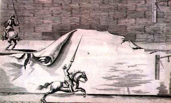 Two cavalrymen training with lances from 'New Treatise for Breeding Horses' written by Winters, Stuterey and Reit-Schul, pub. 1672 - view 1