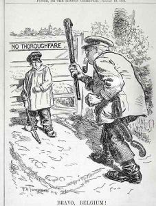 Bravo Belgium from Punch magazine, Vol CXLVII p.143, pub. August 12th, 1914 by Frederick Henry Townsend