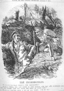 The Incorrigibles. New arrival at the Front; Whats the Programme, Old Hand; Well, you lay down in this water, and you get peppered all day and night, and you have the time of your life New arrival; Sounds like a bit of all right. Im on it from