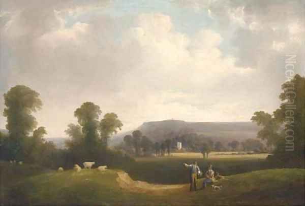 Exwick church and Haldon Beacon from Exwick fields, Devonshire - view 1
