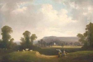 Exwick church and Haldon Beacon from Exwick fields, Devonshire