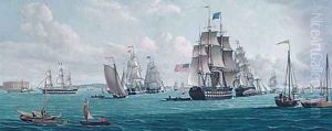 The U. S. Ship Franklin, with a View of the Bay of New York by Thomas Thompson