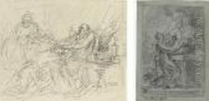 The Christ Child Appearing To
Saint Anthony Of Padua; Isaacblessing Jacob Watched Over By Rebecca; And
Study Of A Man Carryinga Boulder by Benjamin West