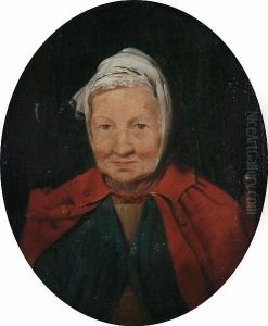 Portrait Of An Elderly Lady,
Bust-length, In A Blue Dress With A Red Cape And A White Lace Cap by Benjamin West