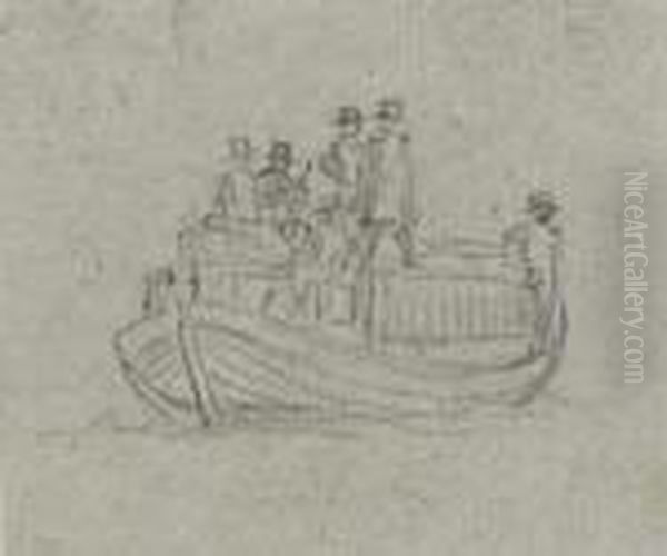 Studies For 'paddington Canal': Figures On A Launch (
Recto
); A Man In A Top Hat (
Verso
); And An Unrelated Sheet Of Landscape And Figure Studies - view 1