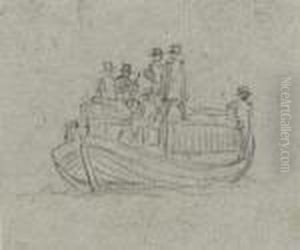 Studies For 'paddington Canal': Figures On A Launch (
Recto
); A Man In A Top Hat (
Verso
); And An Unrelated Sheet Of Landscape And Figure Studies by Benjamin West