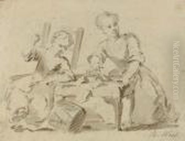 Study Of Two Children With A Drum - view 1