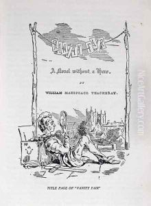 Title page to Vanity Fair, a Novel Without a Hero, with a self portrait of the artist and author, pub. 1848 by William Makepeace Thackeray