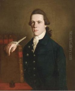Portrait Of A Young Lawyer, 
Three-quarter Length, In An Interiorwith Books And A Quill Pen