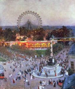 The Admiral Tegetthoff Monument at the Praterstern with the Ferris Wheel, Vienna by Heinrich Tomec