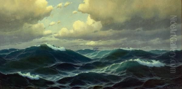 Coastal Waves With Distant Clipper Ship - view 1