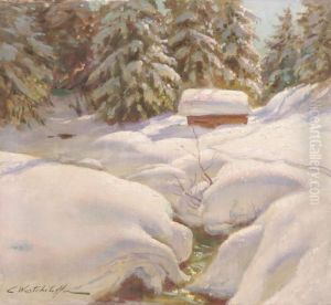 Winter Cabin In Theforest After The Snowfall by Constantin Alexandr. Westchiloff