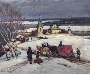 Before The Russian Village 
Signed In Latin