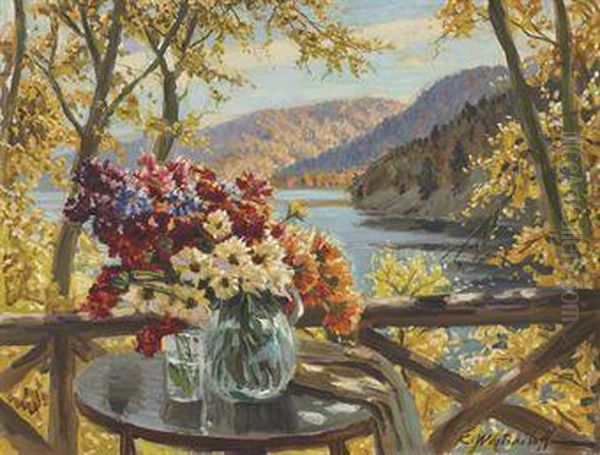 Floral Still Life By A Mountain Lake - view 1