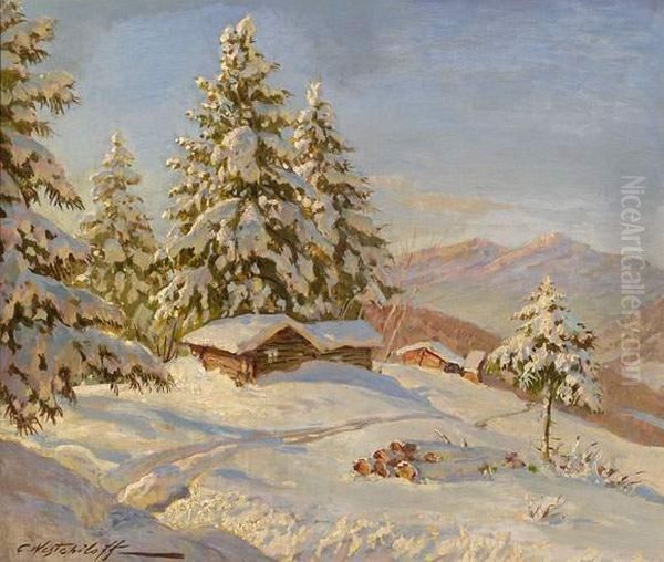 Mountain Cabins Under Snow - view 1