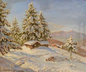 Mountain Cabins Under Snow