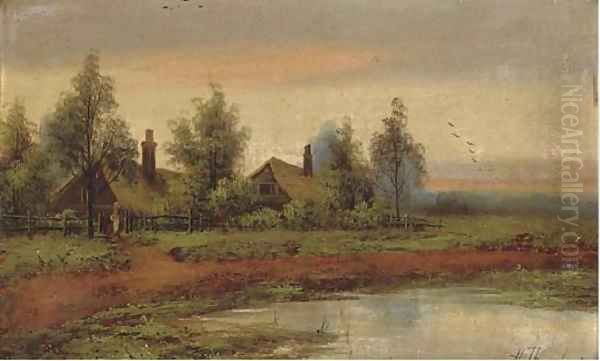 Cottages beside a pool at sunset - view 1