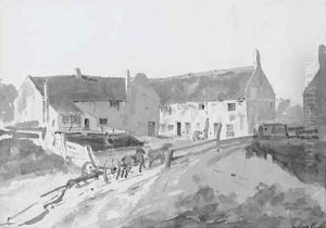 Farmyard with timber drag by John Thirtle