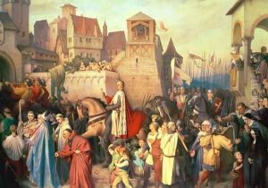 Duke Leopold the Glorious 1176-1230 enters Vienna on his return from the Crusades by Josef Mathias Trenkwald